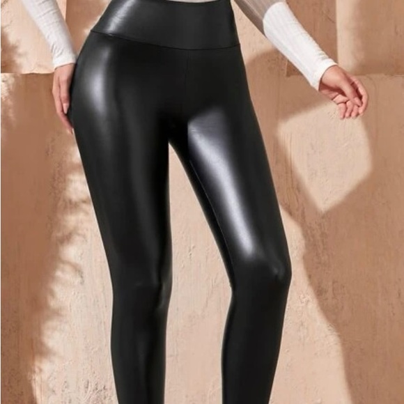 Black leather pants, never worn, size L as they run small. - Picture 3 of 5